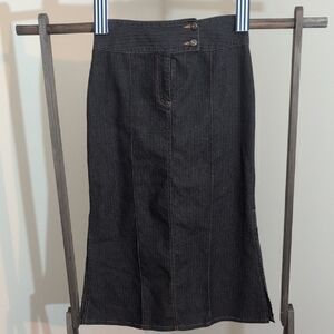 San Francisco | Classic Black Striped Denim Skirt With Side Slits